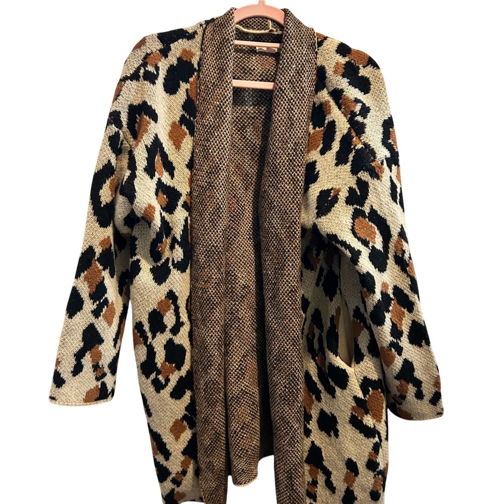 Knox Rose Leopard Print Open Front‎ Knit Cardigan Sweater Size L